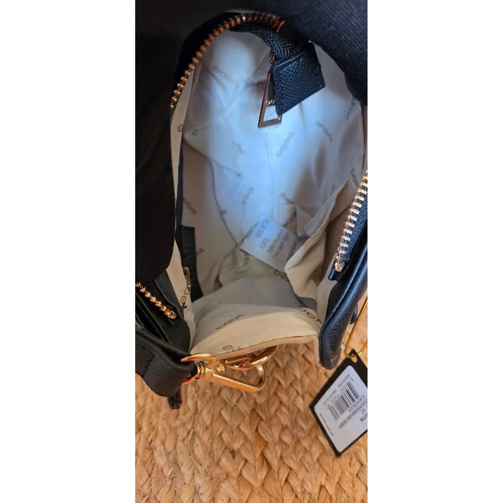 bebe Leilani Monogram Handle Crossbody Wns OS Almond/Black NEW Logo Satchel Bag